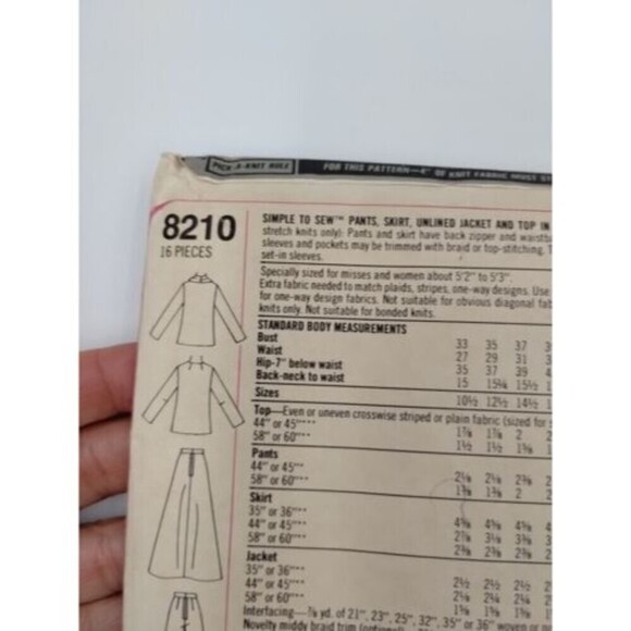 1977 SIMPLICITY #8210 - LADIES JACKET-TOP-SKIRT PATTERN 20½- HALF SIZE SEW - Picture 6 of 9